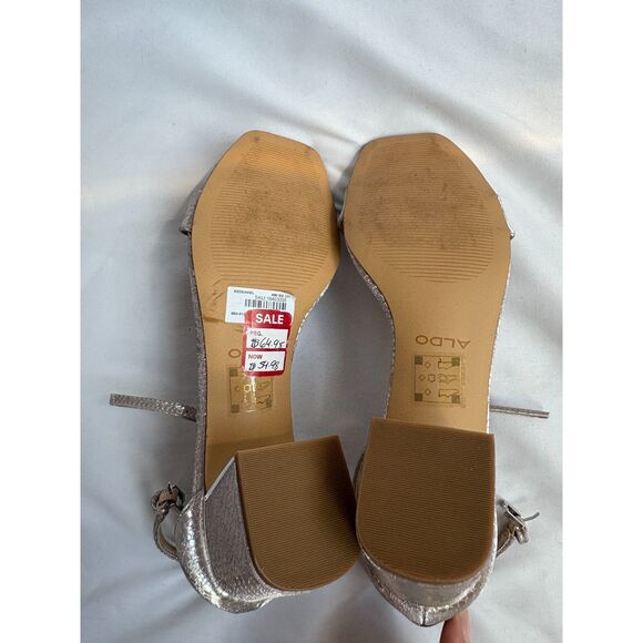 ALDO NEW Bronze Snakeskin Block Heel Sandals Size 8 Shoes Kitten Heels Strappy - Picture 5 of 8